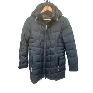 Lands End Womens Black Puffer Hooded Midi Jacket Coat Size S P 6 8‎